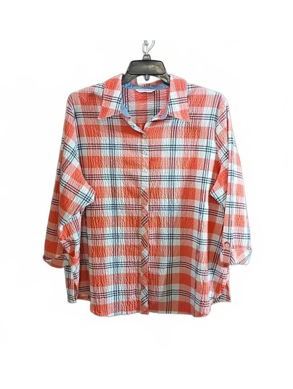 Allison Daley Women's Orange and White Plaid Button-Up Shirt Plus Size 3X